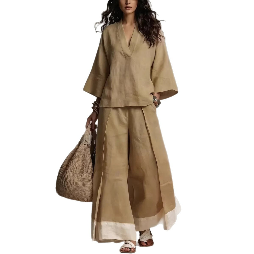 2-teiliges Leinen-Set «Provence» – Hemd & Wide-Leg-Hose