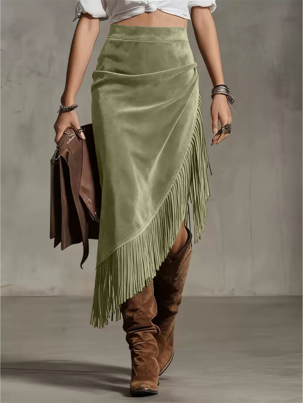 High-Waisted Wildleder-Fransenrock für Damen