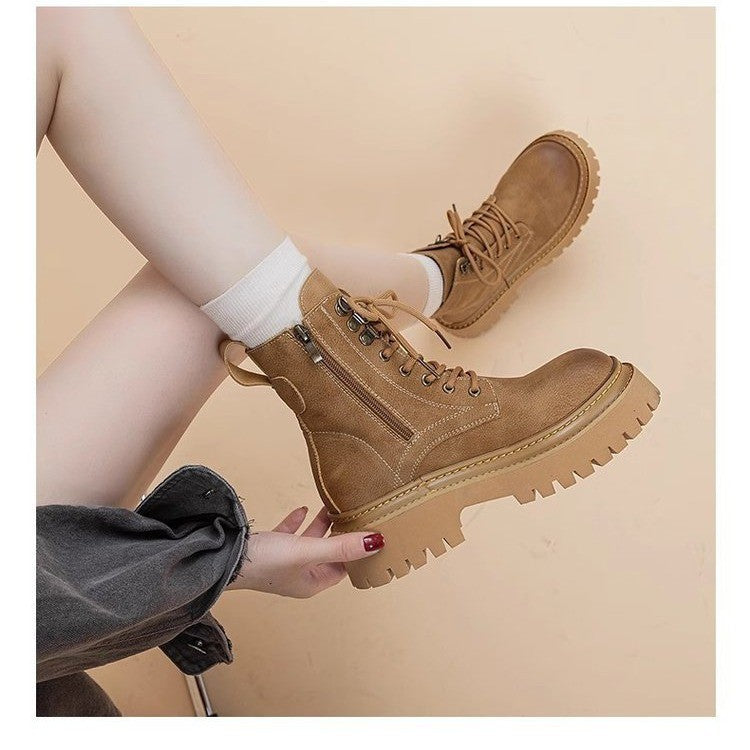 Retro-Höhenverstärkende Mid-Calf Martin-Boots