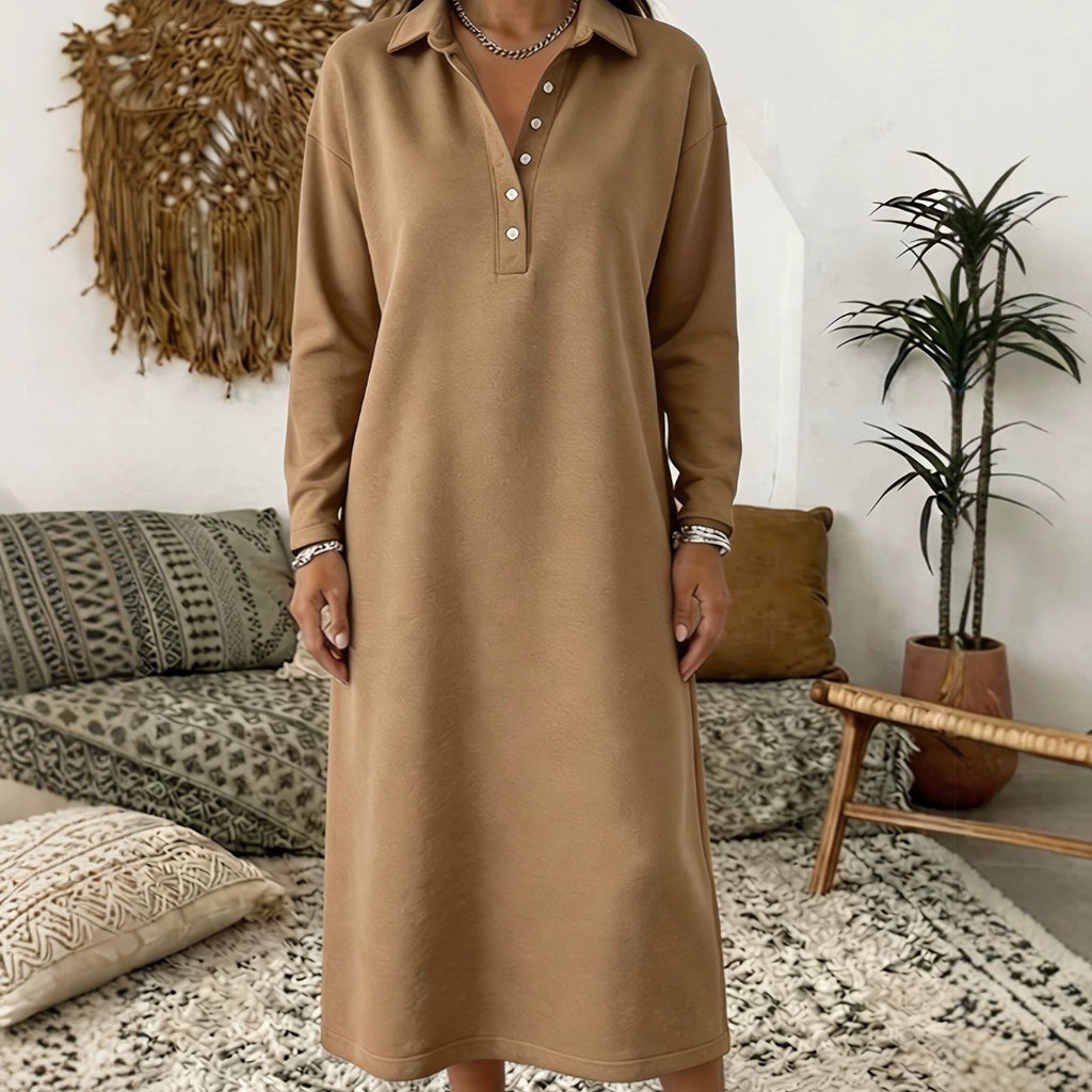 Strickkleid mit Hemdkragen und langen Ärmeln – Bild 4 | LuxeStyle