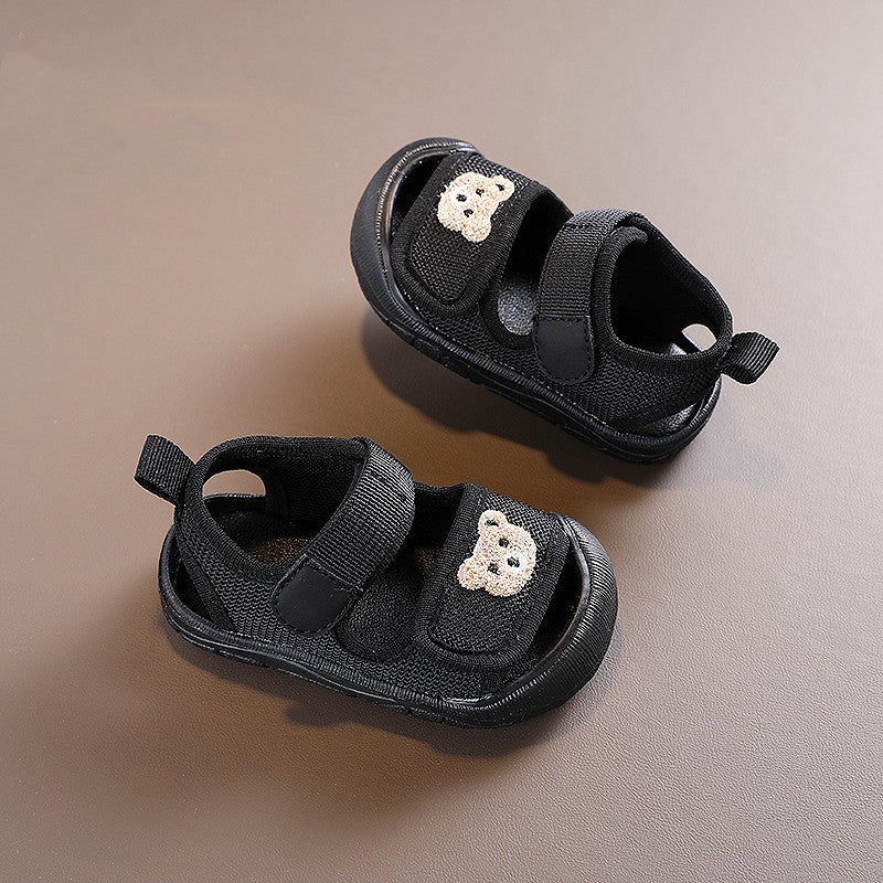 Babyschlappen mit Stickbärchen, weiche Sohle, rutschsicher