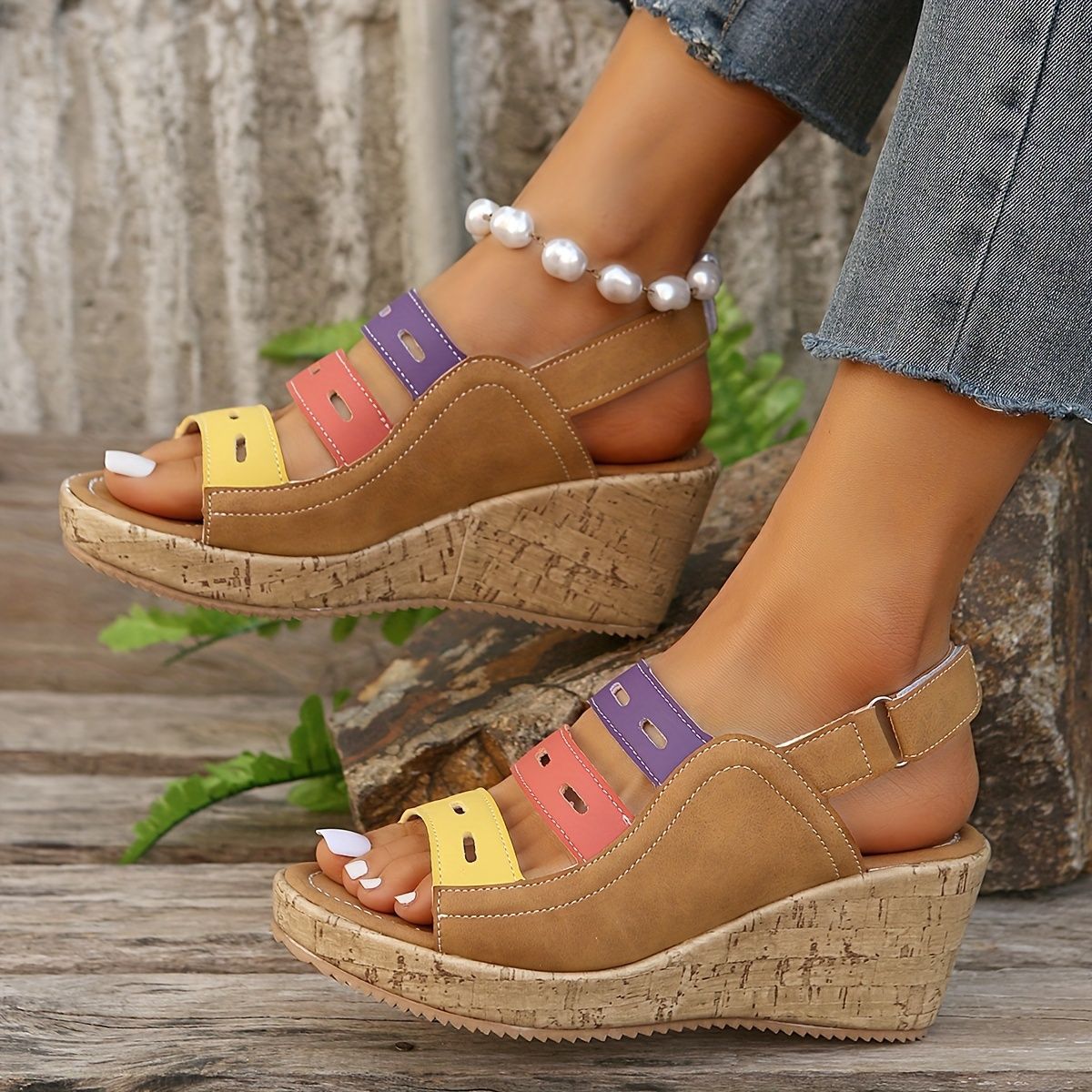 Plateau-Sandalen im Color-Block-Design