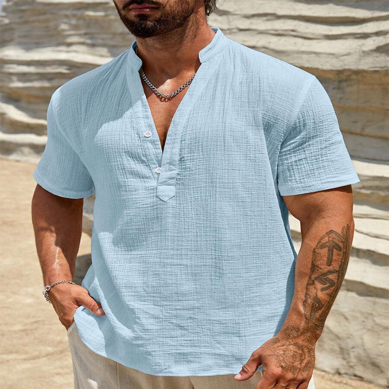 Herren Baumwoll-Leinen Hemd mit Kubakragen – Bild 4 | LuxeStyle