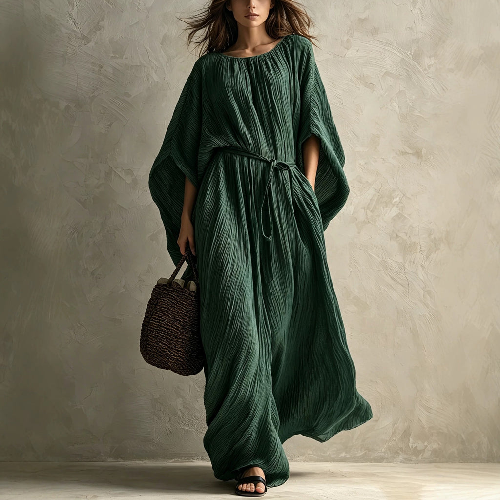 Elegantes Plissée-Kleid mit Fledermausärmeln