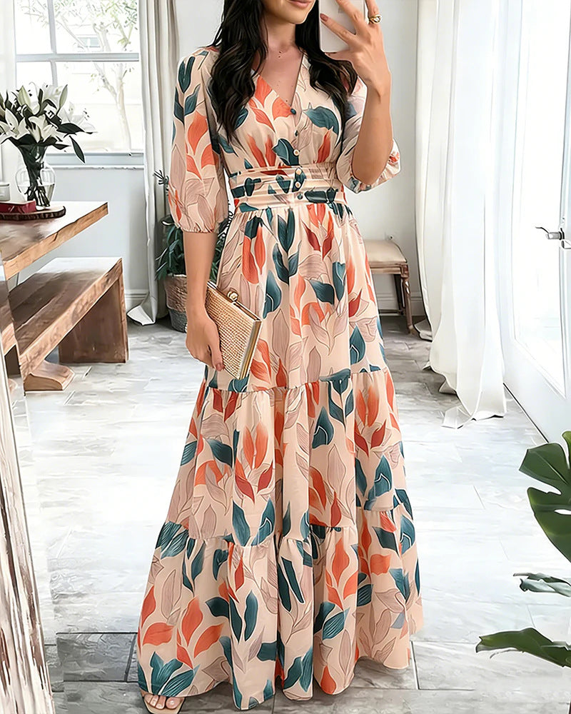 Chiffonkleid mit Volants und Taillengürtel