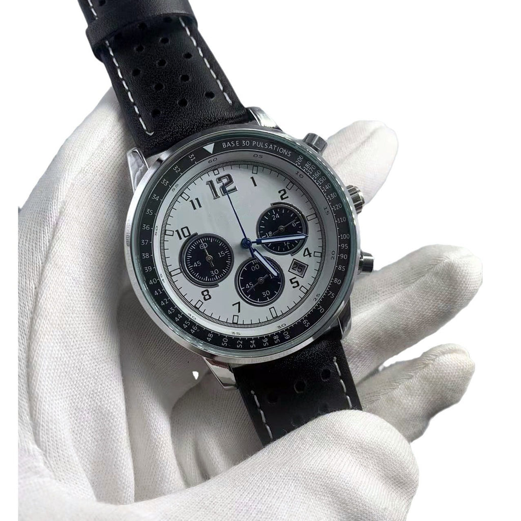 Zwei-Farb-Chronograph-Uhr mit Lederarmband – Bild 2 | LuxeStyle