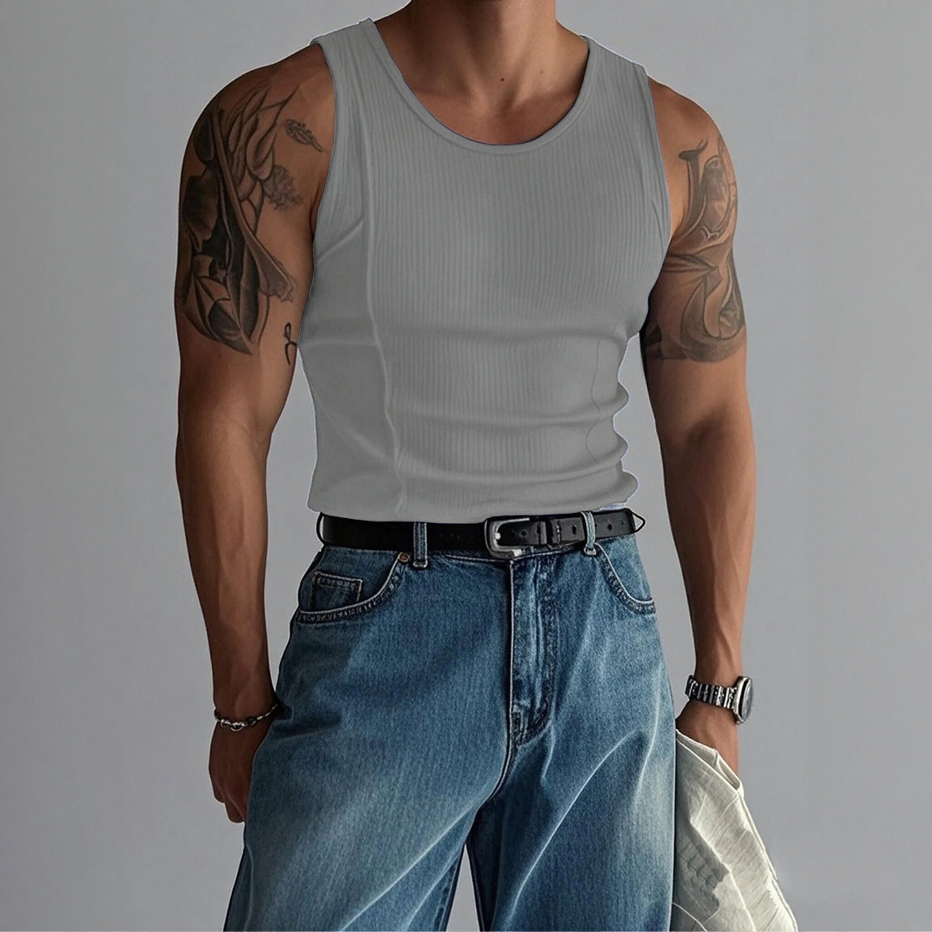 Herren Slim Fit Tanktop mit Streifen