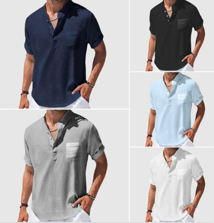 Lässiges T-Shirt mit Reverskragen und 3/4-Ärmeln – Bild 4 | LuxeStyle