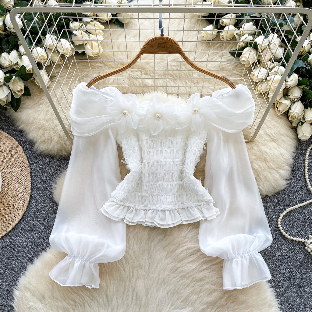 Off-Shoulder-Bluse mit Blumenmotiv