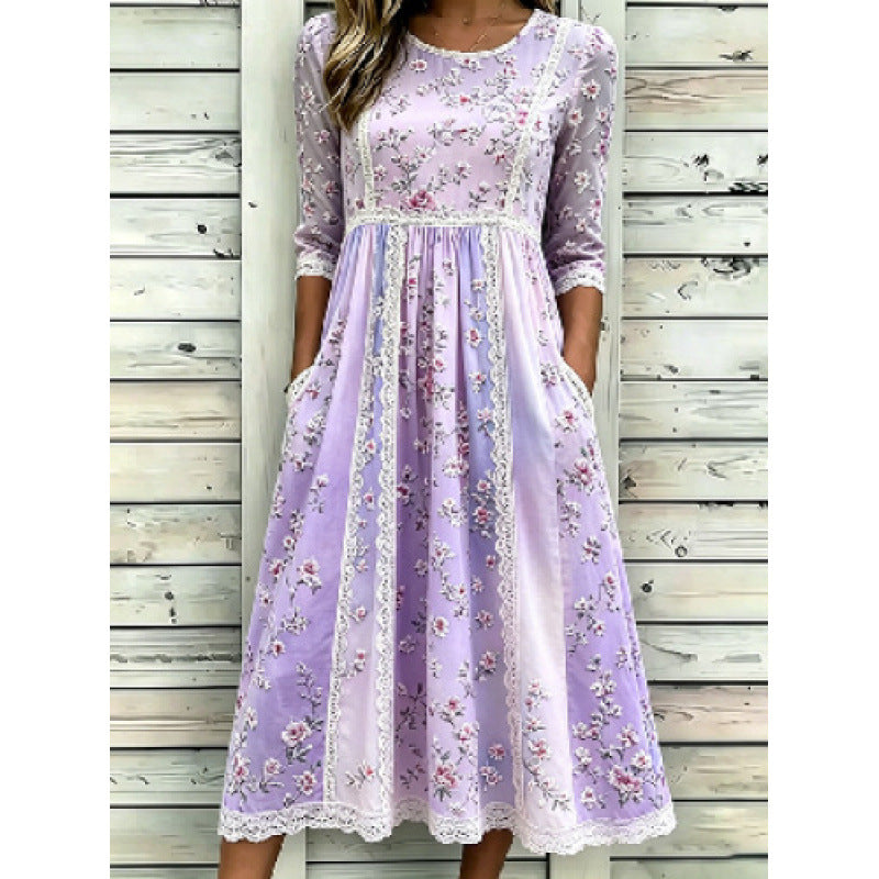 Besticktes Midikleid mit Rundhalsausschnitt