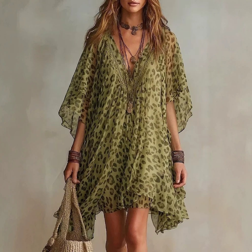 Chiffon-Strandkleid mit V-Ausschnitt