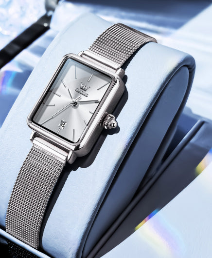 Ultraflache Quarzuhr für Damen mit Milanaise-Armband – Bild 4 | LuxeStyle