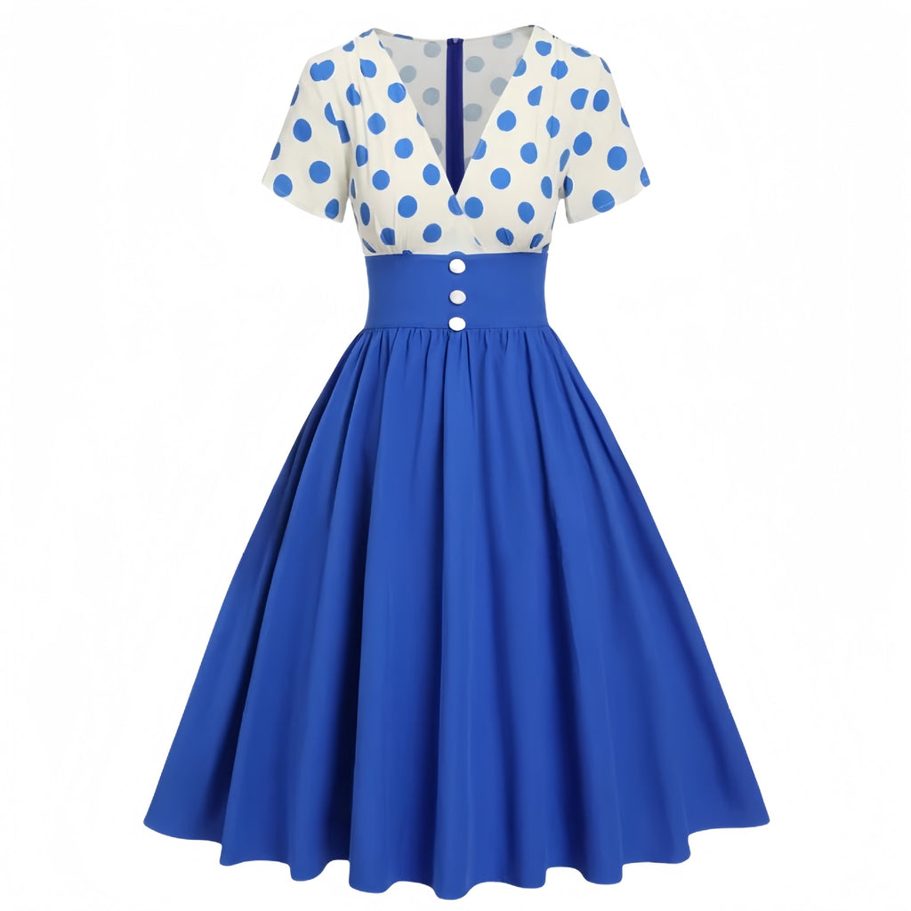 Gepunktetes Patchwork-Kleid mit ausgestelltem Saum – Bild 5 | LuxeStyle