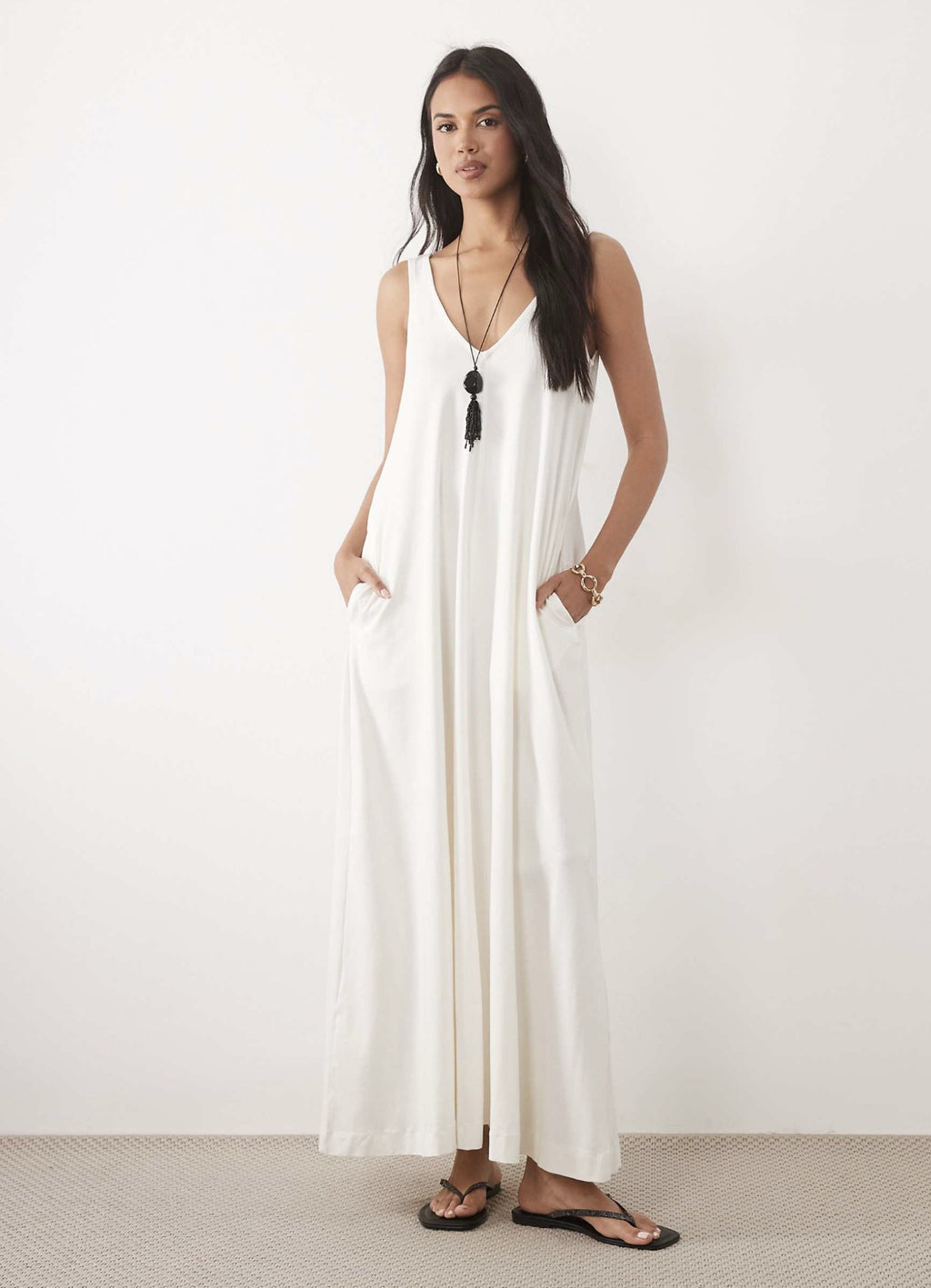 Ärmelloses V-Neck Maxikleid für Damen