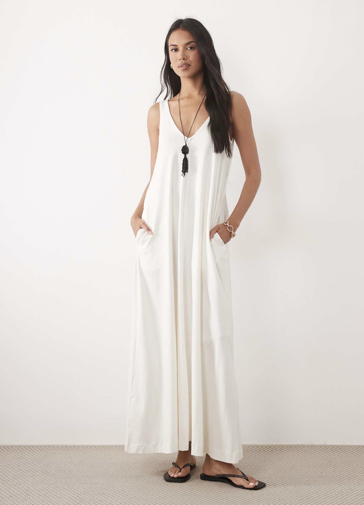 Ärmelloses V-Neck Maxikleid für Damen