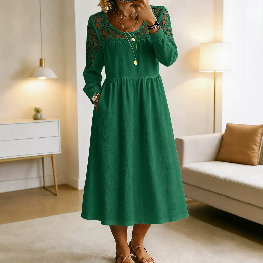 Besticktes A-Linien Midikleid aus Leinenmix – Bild 5 | LuxeStyle