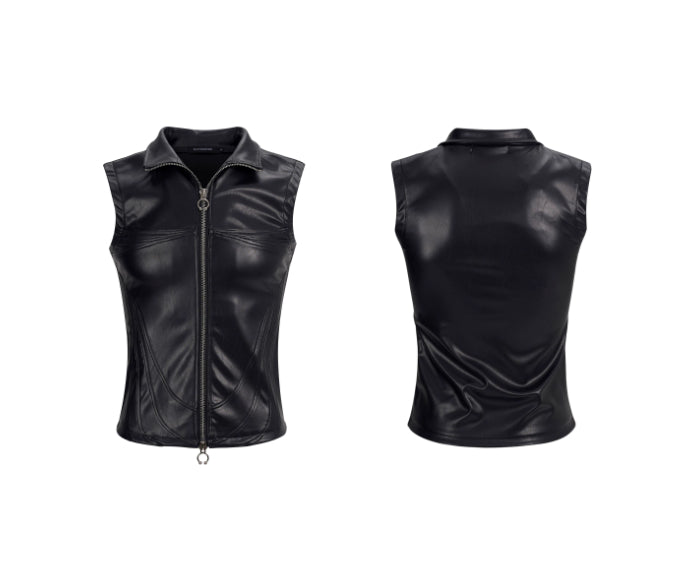 Schwarze PU-Leder-Bikerjacke mit Stehkragen