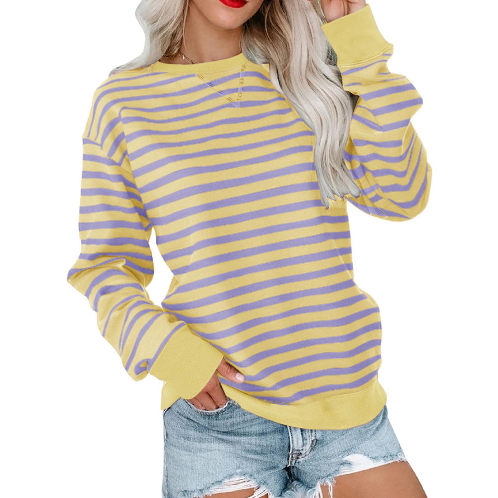 Gestreiftes Color-Blocked Langarm-Sweatshirt