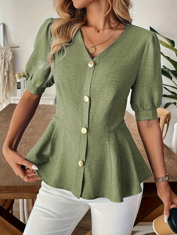 V-Ausschnitt Slim-Fit Figure-Lifting Shirt – Bild 9 | LuxeStyle