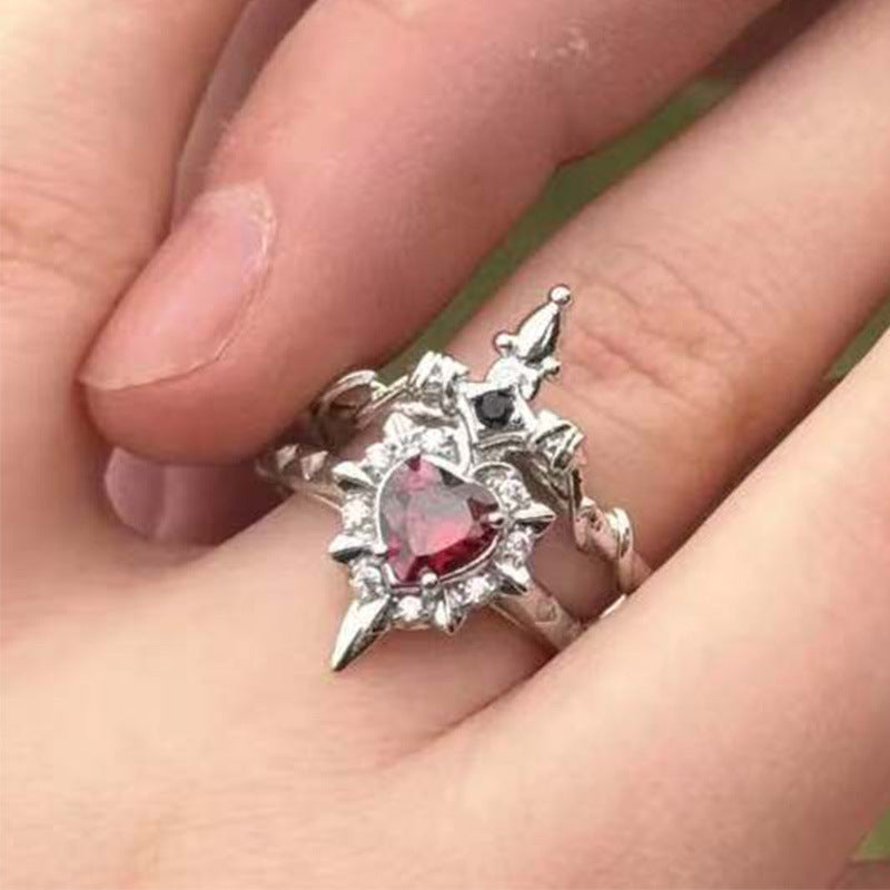 Paar-Ring-Set Herz-Ring und Schwert-Ring gold