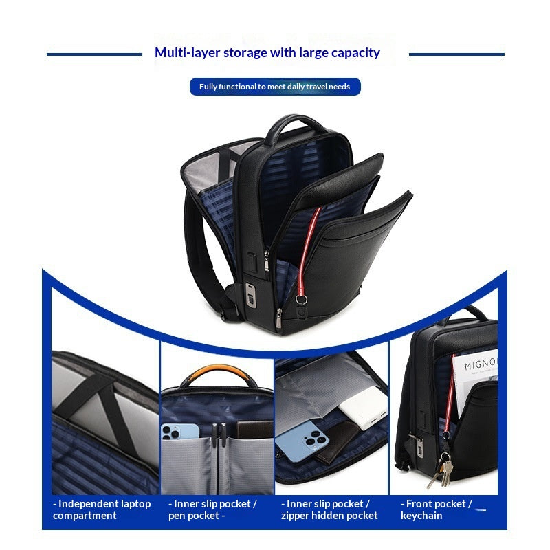 Smart-Fingerprint-Rucksack aus Vollnarbenleder | LuxeStyle