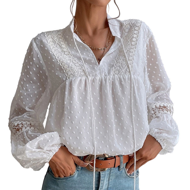 Damen Bluse mit Spitze und Laternenärmeln – Bild 5 | LuxeStyle