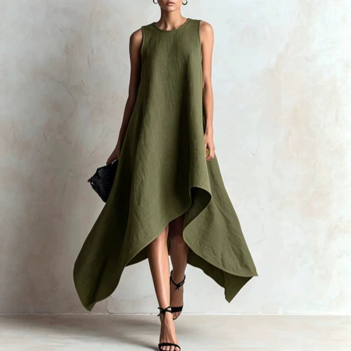 Asymmetrisches Leinenkleid ohne Ärmel – Bild 4 | LuxeStyle