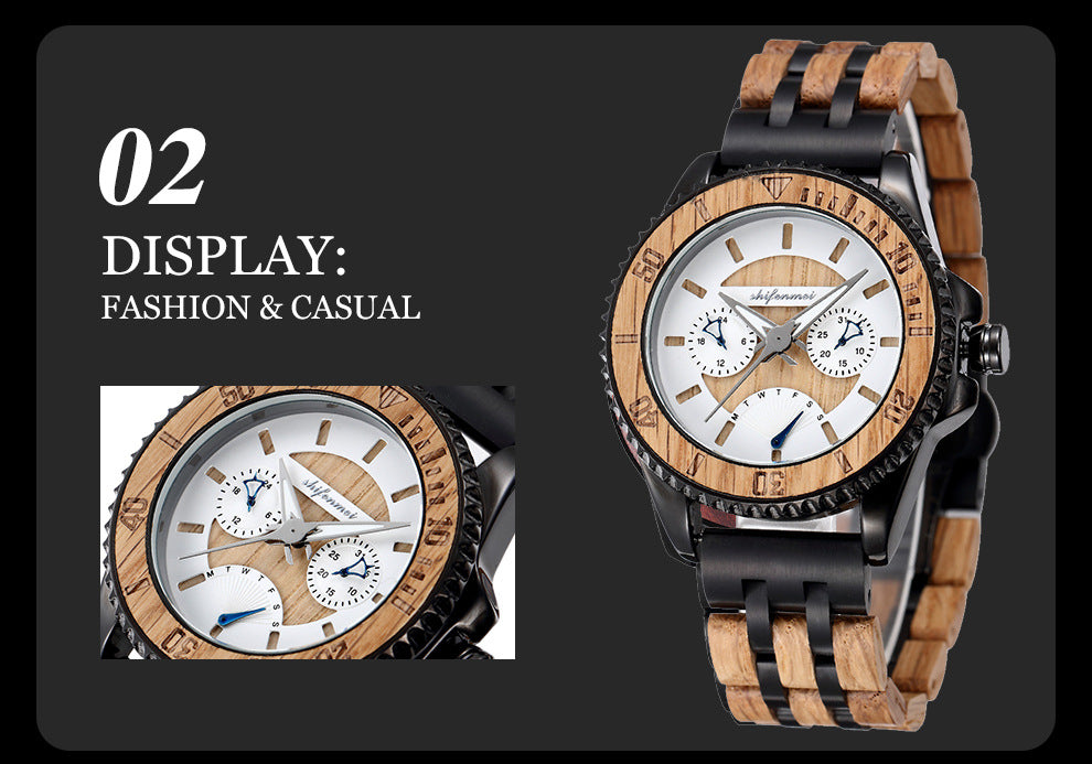 Sportliche Herrenuhr mit Holz- und Stahl-Elementen – Bild 2 | LuxeStyle
