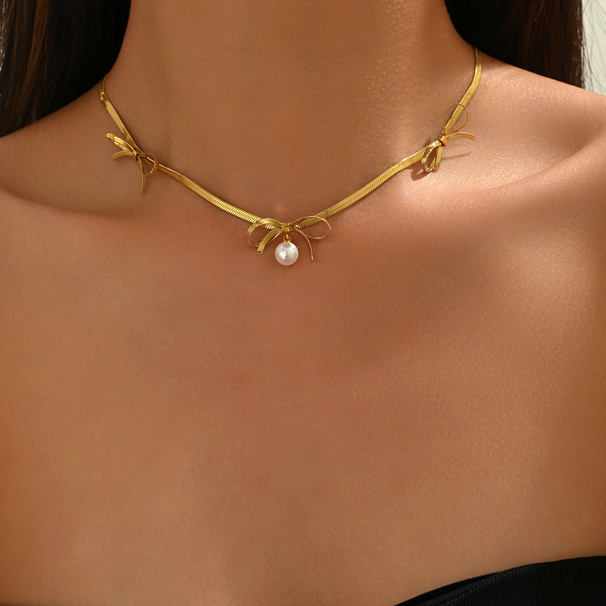 Schlange-Kette mit Perlen-Schleifen-Anhänger – Ansicht 2