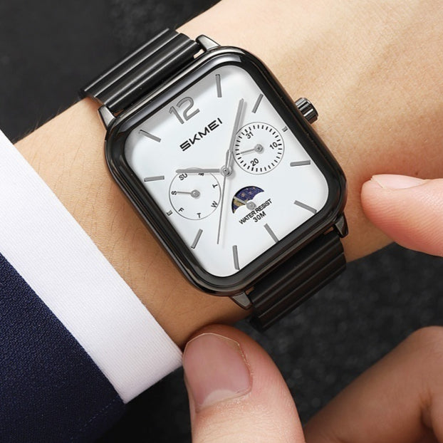 Stilvolle Quadratische Uhr mit Mondphasenanzeige, Wasserdicht