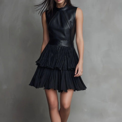 Elegantes Lederimitat-Kleid, doppellagig | LuxeStyle
