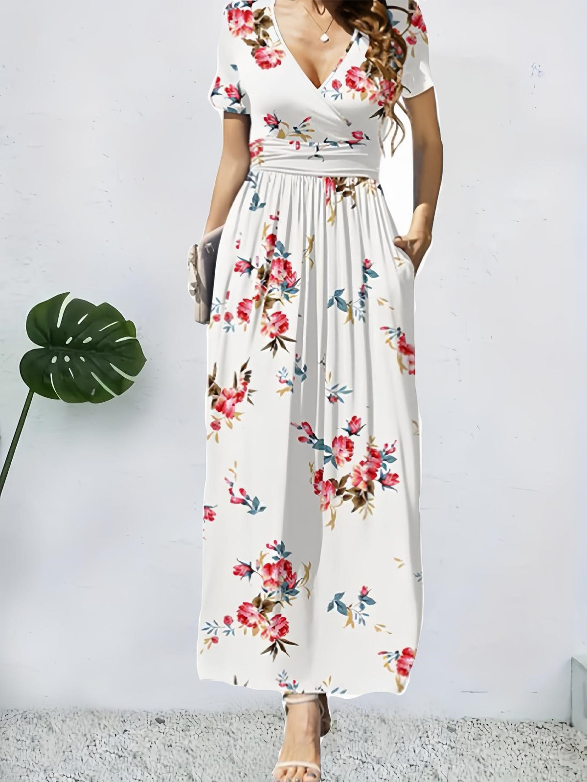 Bedrucktes V-Neck Sommerkleid mit kurzen Ärmeln – Bild 8 | LuxeStyle
