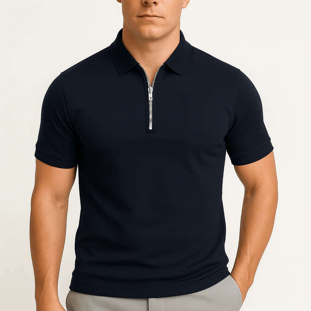 Kurzarm-Shirt mit Stehkragen und Reissverschluss – Bild 5 | LuxeStyle