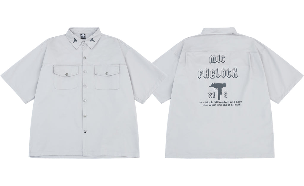 Kurzärmeliges Arbeitshemd mit Print – Bild 5 | LuxeStyle