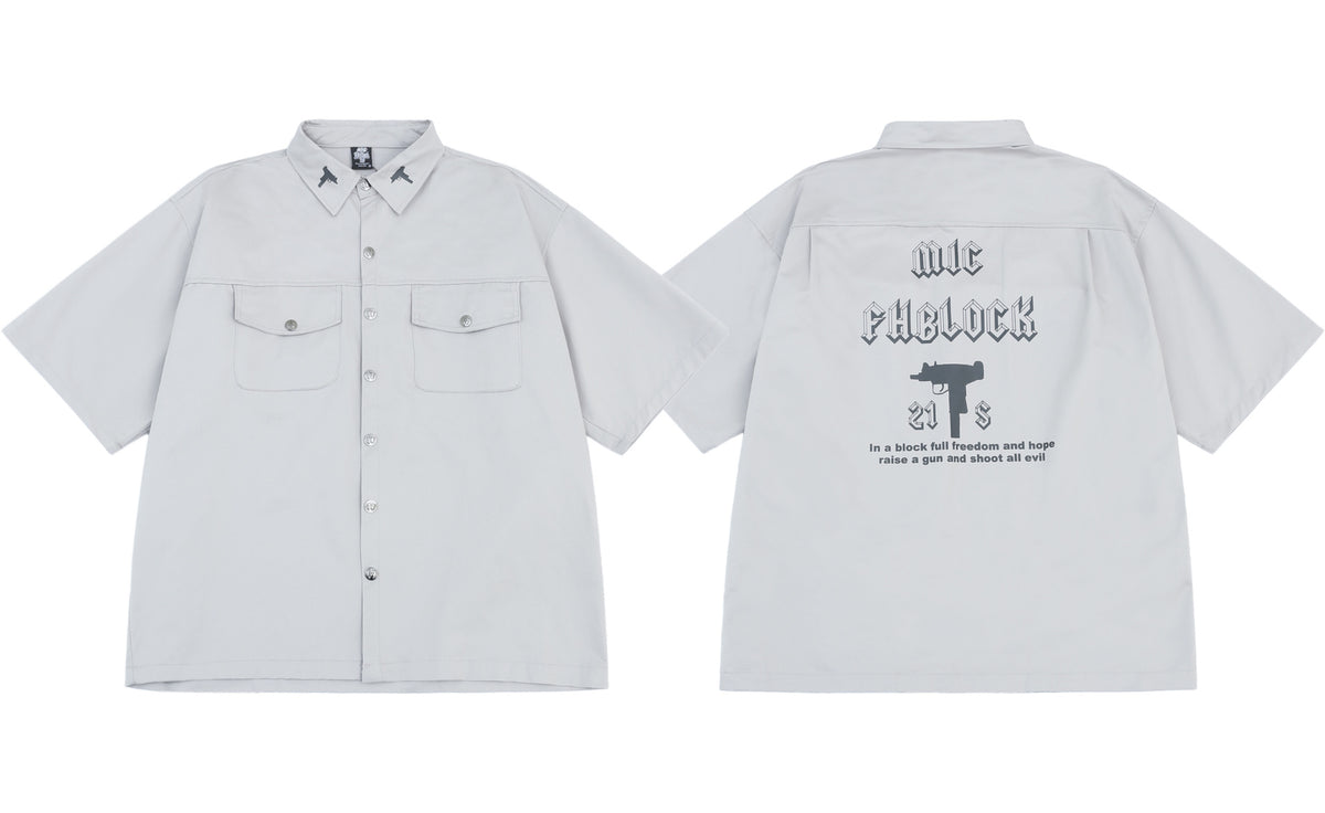 Kurzärmeliges Arbeitshemd mit Print – Bild 5 | LuxeStyle