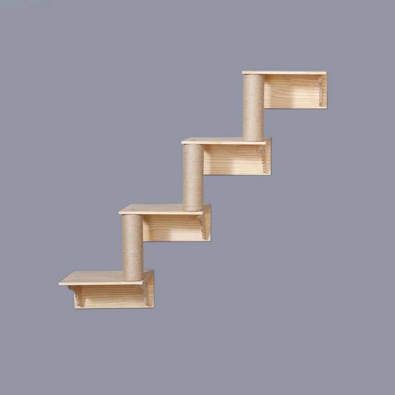 Wandmontierte Katzen-Kletterplattform aus Massivholz