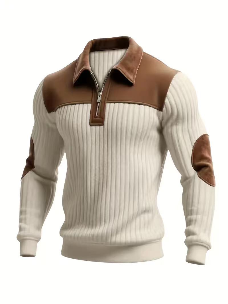 Herren Strickpullover mit Kerbkragen und Patchwork