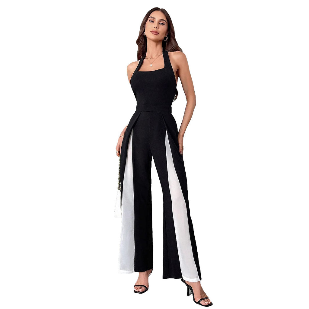 Eleganter Halter Jumpsuit Schwarz-Weiss