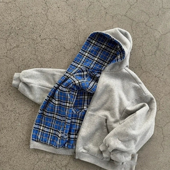 Grauer Wende-Hoodie mit Reissverschluss