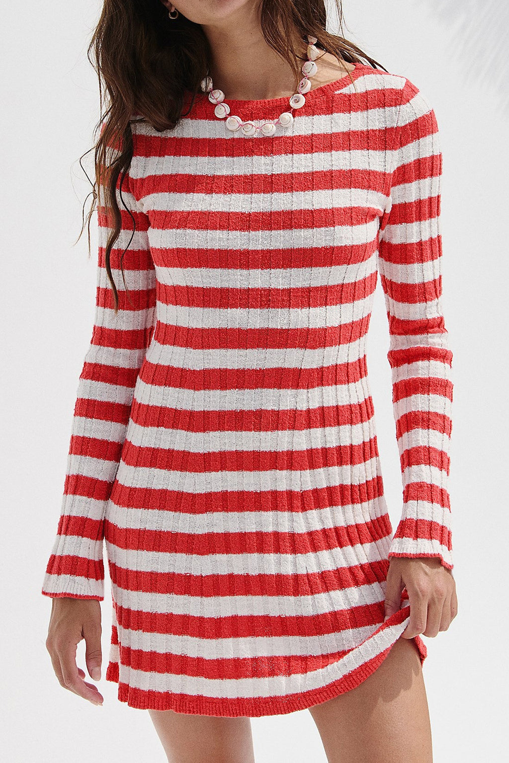 Rundhals-Strickkleid mit Streifenmuster