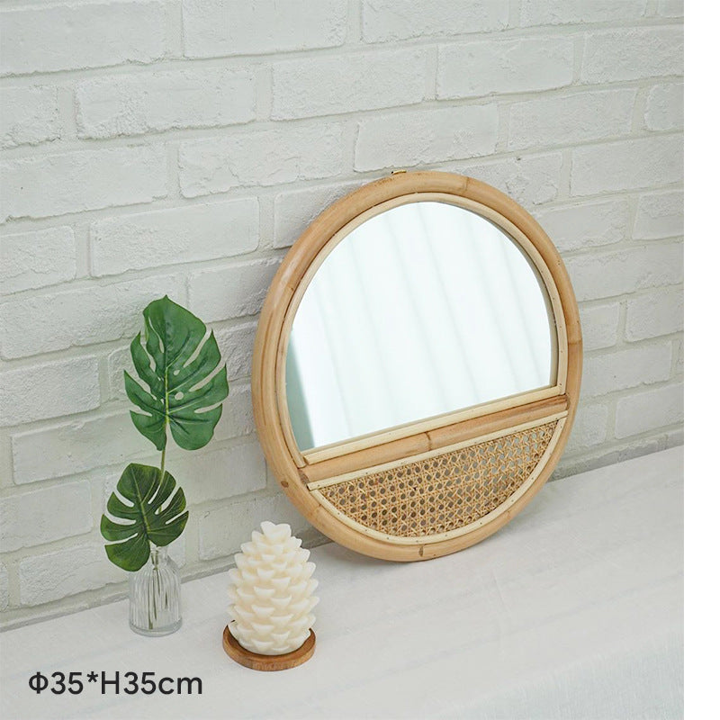 Handgefertigter Vintage-Rattan-Make-up-Spiegel