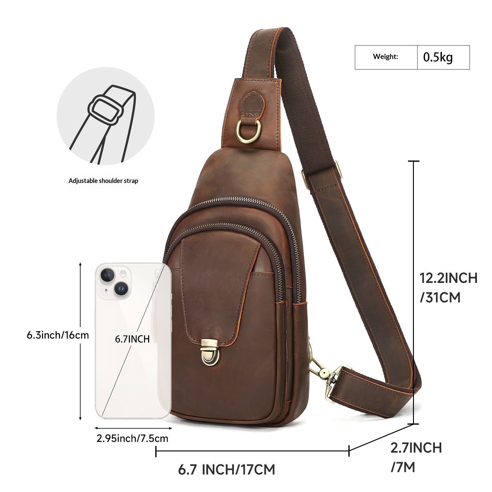 Vintage Crazy Horse Leder Umhängetasche – Ansicht 5