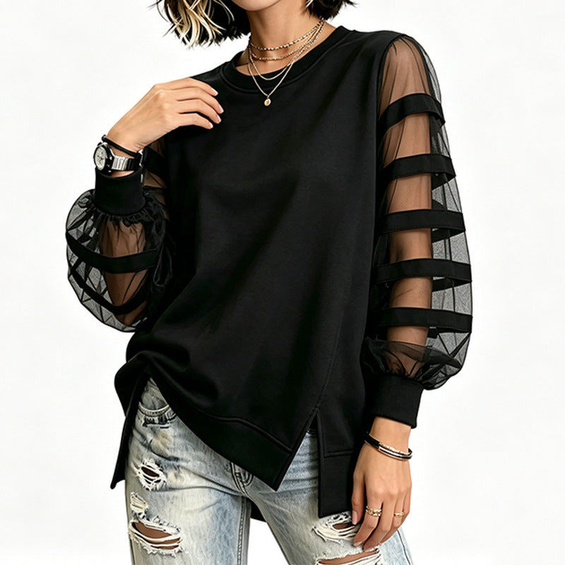 Gestreiftes Langarmshirt mit Puffärmeln | LuxeStyle