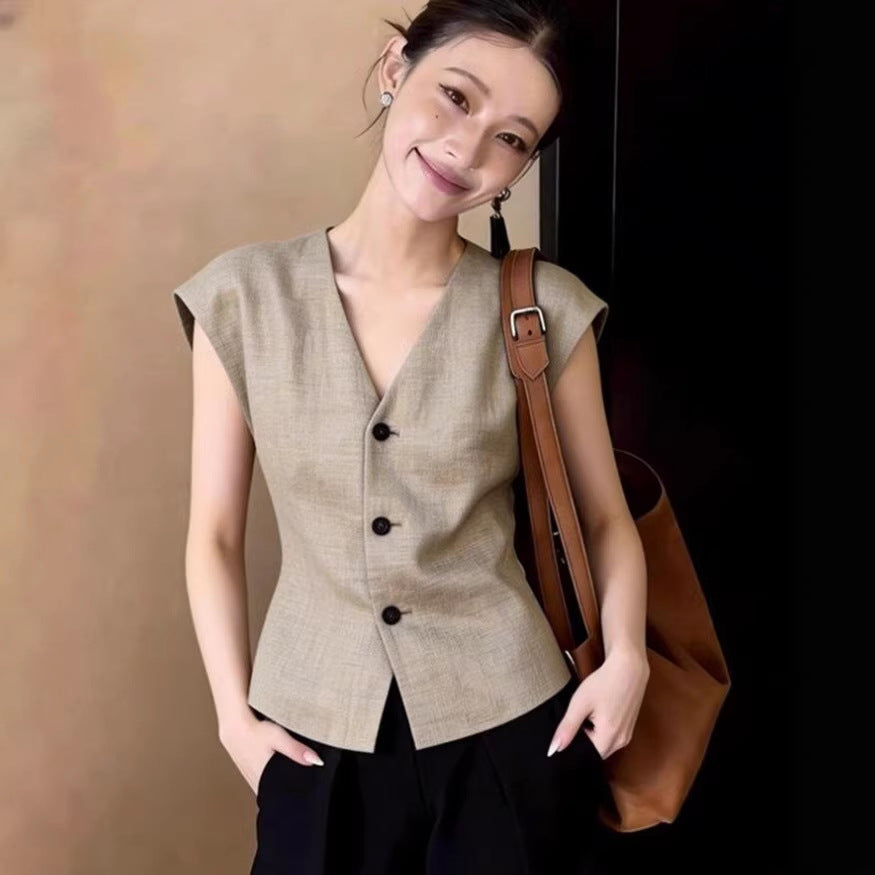 Ärmelloses Top für Pendler – Khaki