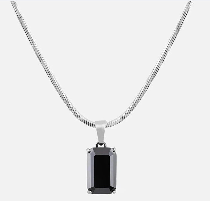 Geometrischer Titanium-Stahl-Halsketten-Anhänger mit schwarzem Zircon