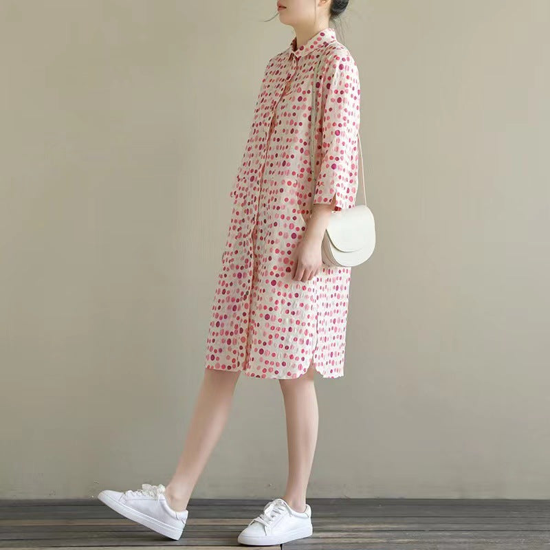 Rosenrotes Polka-Dot-Kleid mit 3/4-Ärmeln – Bild 3 | LuxeStyle