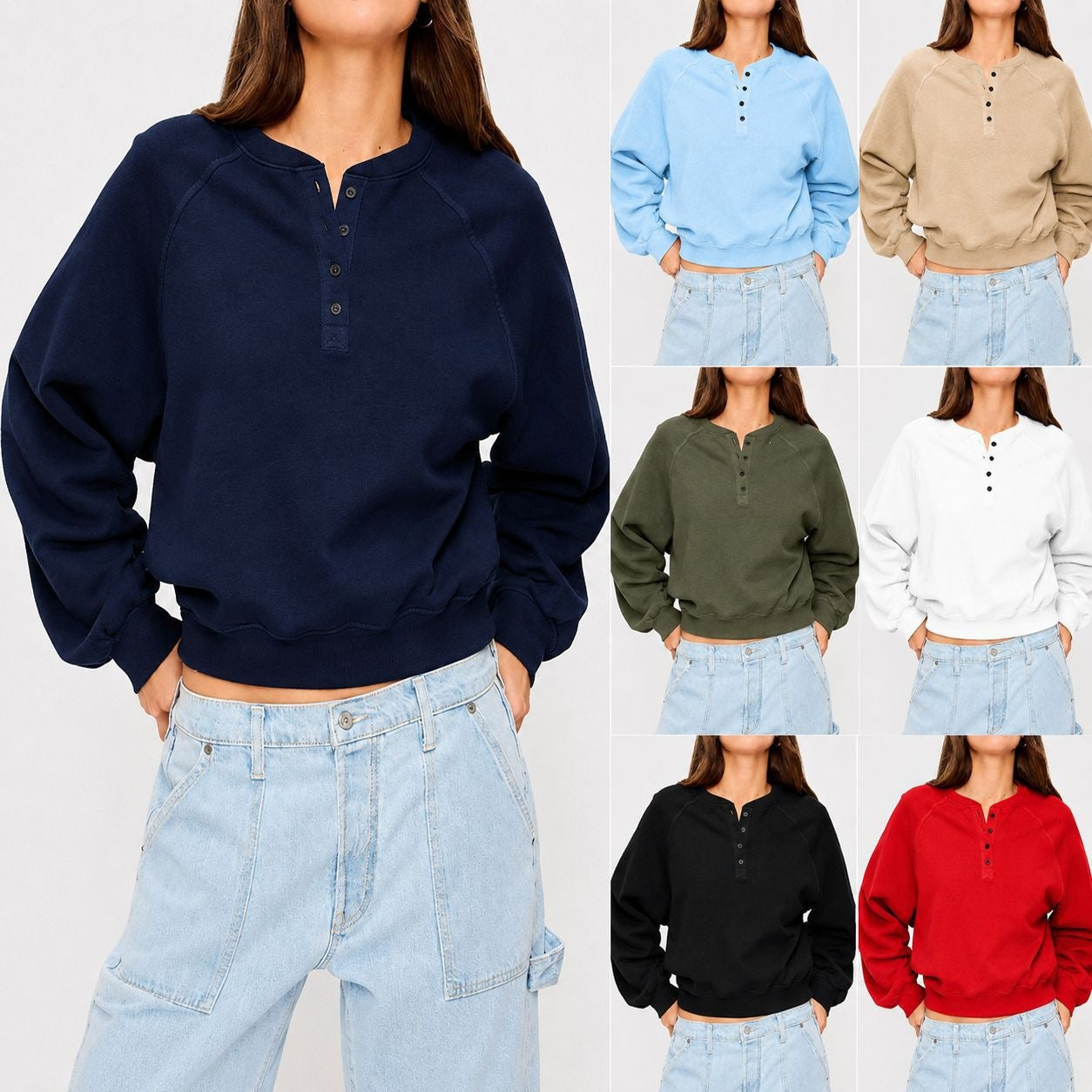 Cropped Sweatshirt mit Knöpfen
