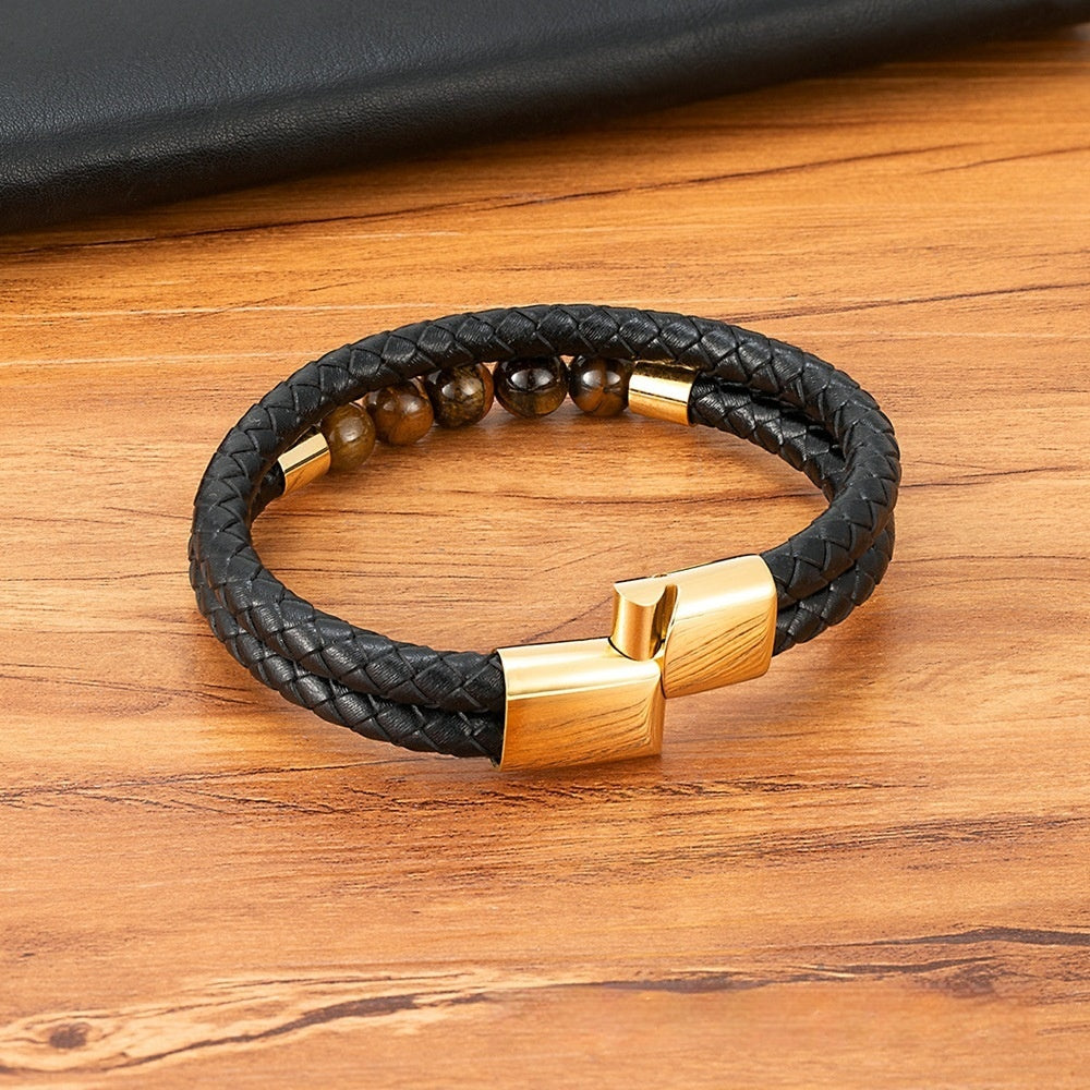 Geflochtenes Lederarmband mit Edelstahl – Bild 3 | LuxeStyle