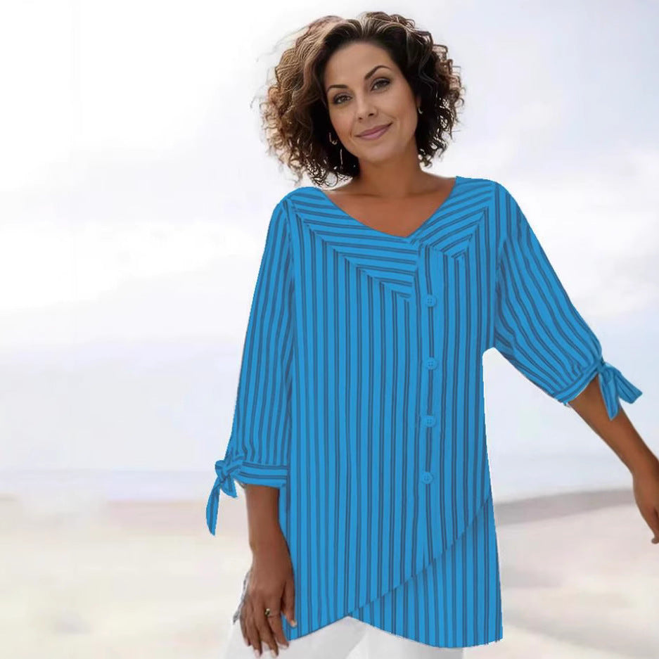 Gestreiftes V-Neck Top für Damen