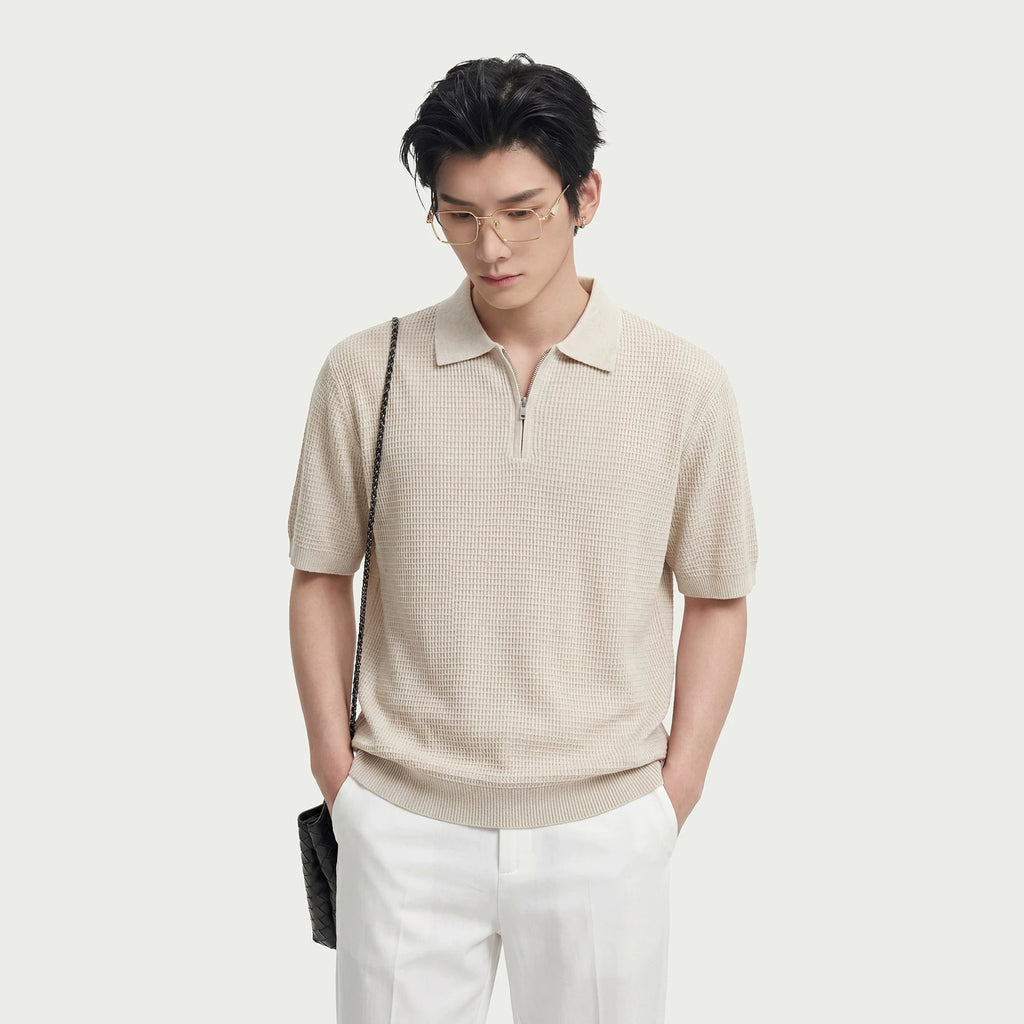 Waffle-Strick Kurzarmhemd Business-Casual